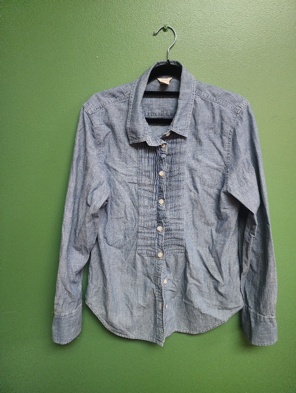 J.Crew Chambray Pintuck Button Down Shirt Size 8 Cotton Blue